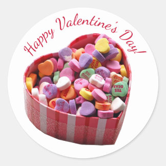 Pegatina Redonda Día de San Valentín Corazones de Caramelo Lindos