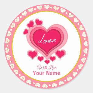 Pegatina Redonda Día de San Valentín Corazones Rosas Románticos
