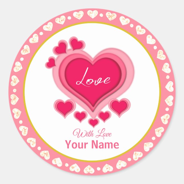 Pegatina Redonda Día de San Valentín Corazones Rosas Románticos (Anverso)