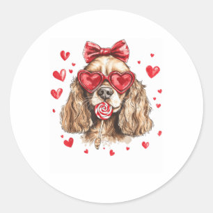 Pegatina Redonda Día de San Valentín Cute Er Spaniel Perro Con Gles