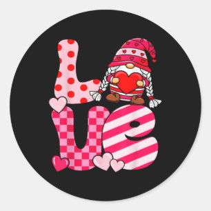 Pegatina Redonda Día de San Valentín Cute Love Heart Gnome Funny Gn