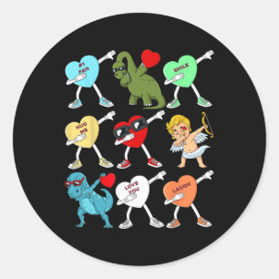 Pegatina Redonda Día de San Valentín Dabbing Corazón Cupido T Rex D