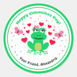 Pegatina Redonda Día de San Valentín de amapola de rana infantil ve