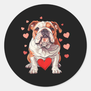 Pegatina Redonda Día de San Valentín de Bulldog inglés Mascota de c