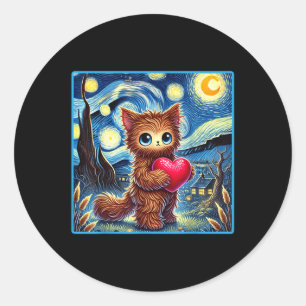 Pegatina Redonda Día de San Valentín de Cat Valentine Starry Night