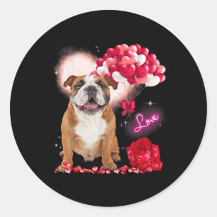 Pegatina Redonda Día de San Valentín de corazón de globo de Bulldog