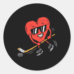 Pegatina Redonda Día de San Valentín de hockey sobre hielo que jueg