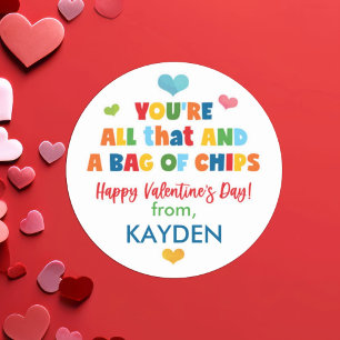 Pegatina Redonda Día de San Valentín de la Escuela Cute Chip Bag
