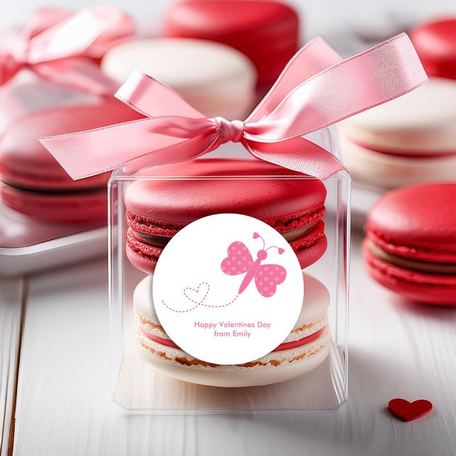 Pegatina Redonda Día de San Valentín de mariposa rosa (Subido por el creador)