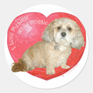 Pegatina Redonda Día de San Valentín de mezcla de Shih Tzu / Poodle