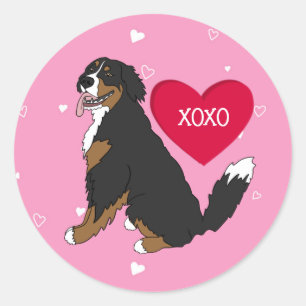 Pegatina Redonda Día de San Valentín de Perro de Montaña de Bernese