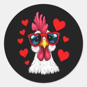 Pegatina Redonda Día de San Valentín de pollo gracioso Pareja de po