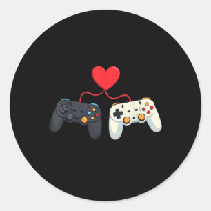 Pegatina Redonda Día de San Valentín De Video Gamer Con Corazón De 