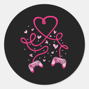 Pegatina Redonda Día de San Valentín De Video Gamer Con Corazón De