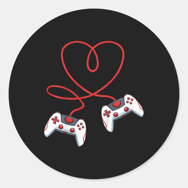 Pegatina Redonda Día de San Valentín del controlador de videojuegos (Anverso)