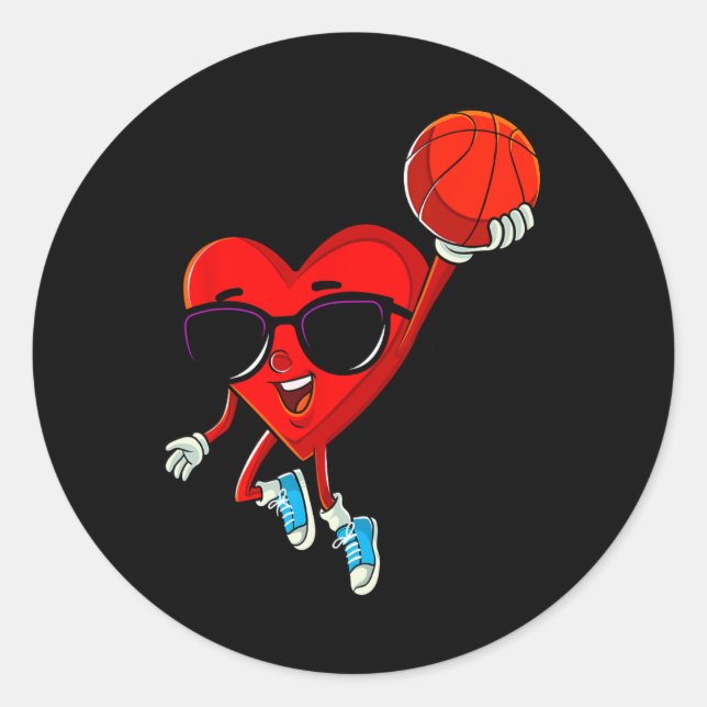 Pegatina Redonda Día de San Valentín Deporte de Cute de Baloncesto (Anverso)