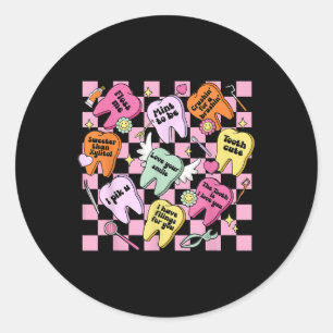 Pegatina Redonda Día de San Valentín Dientes Retro Dentista Higieni