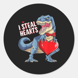 Pegatina Redonda Día de San Valentín Dinosaurio I Robar corazones T