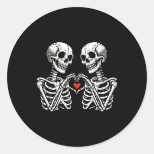 Pegatina Redonda Día de San Valentín divertida Skeleton Hand Heart