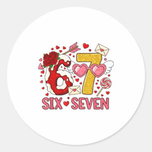 Pegatina Redonda Día de San Valentín Divertido 67 Meme Seis Siete 6