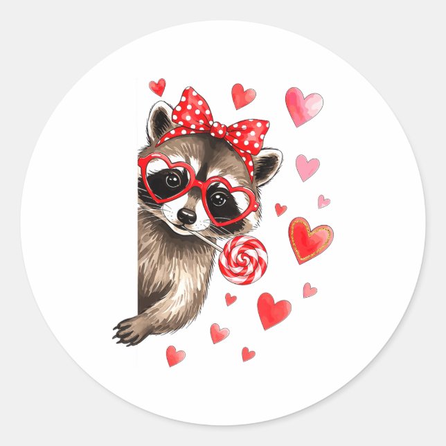 Pegatina Redonda Día de San Valentín divertido mapache sarcástico H (Anverso)
