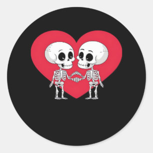 Pegatina Redonda Día de San Valentín Funny Skeleton Hand Heart