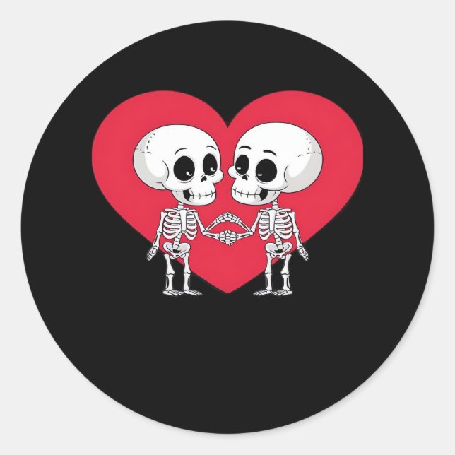 Pegatina Redonda Día de San Valentín Funny Skeleton Hand Heart (Anverso)