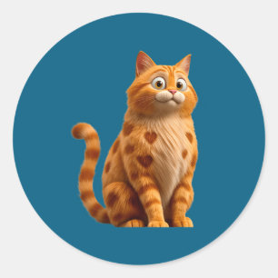 Pegatina Redonda Día de San Valentín Gato Amor Corazón