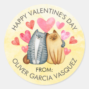 Pegatina Redonda Día de San Valentín Gatos Corazón Favor Trate Bols