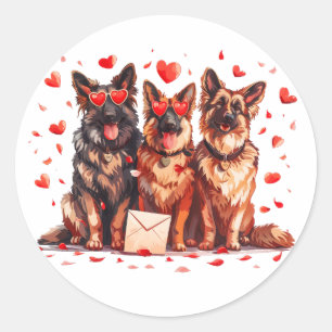 Pegatina Redonda Día de San Valentín German Shepherd Dogs