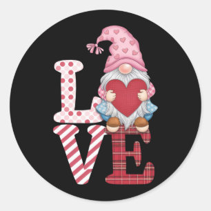 Pegatina Redonda Día de San Valentín Gnome Ama a la Pareja Regalos 
