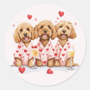 Pegatina Redonda Día de San Valentín Goldendoodle Dogs