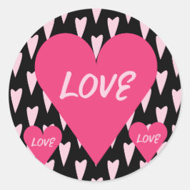 Pegatina Redonda Día de San Valentín Gran Amor Corazones Rosa Negro