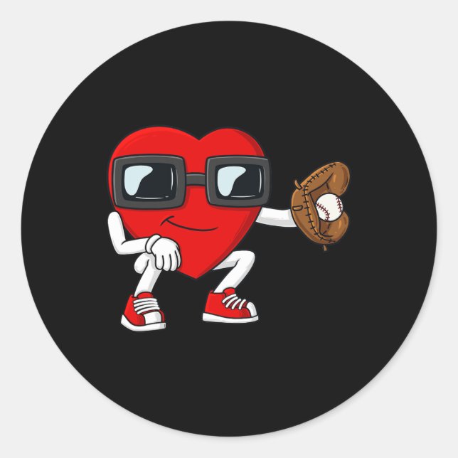 Pegatina Redonda Día de San Valentín Heart Baseball Catcher Fun Boy (Anverso)