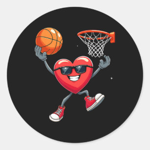 Pegatina Redonda Día de San Valentín Heart Dunking Basketball