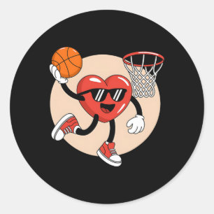 Pegatina Redonda Día de San Valentín Heart Dunking Basketball 2