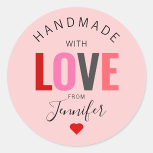 Pegatina Redonda Día de San Valentín Hecho a Mano Con Amor Nombre R