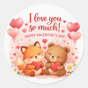 Pegatina Redonda Día de San Valentín Ilustración Adorable – “Te Amo