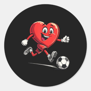 Pegatina Redonda Día de San Valentín Jugando Fútbol Para Niños