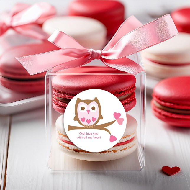 Pegatina Redonda Día de San Valentín Lechuza Rosada (Subido por el creador)