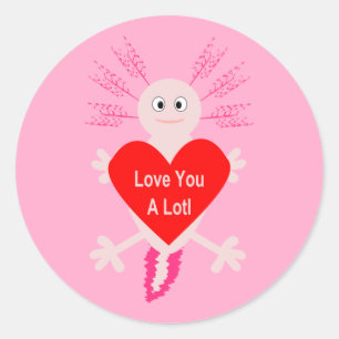 Pegatina Redonda Día de San Valentín Love Heart Axolotl