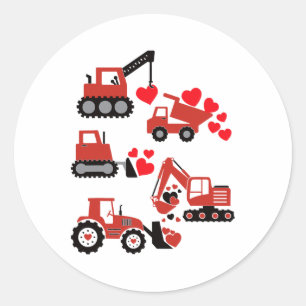 Pegatina Redonda Día de San Valentín Niños Construcción Camión
