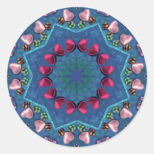 Pegatina Redonda DÍA DE SAN VALENTÍN ~ Patrón rosa rojo verde azul