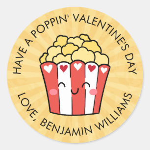 Pegatina Redonda Día de San Valentín Popcorn Favors Trate Bolsas de