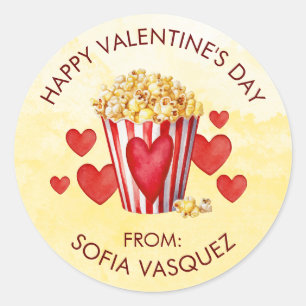 Pegatina Redonda Día de San Valentín Popcorn trata a los escolares
