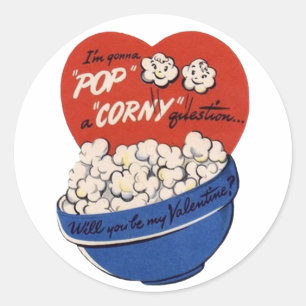 Pegatina Redonda Día de San Valentín Retro, Palomitas de Maíz Haz u