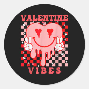 Pegatina Redonda Día de San Valentín retro Valentine Vibes Boys Gi