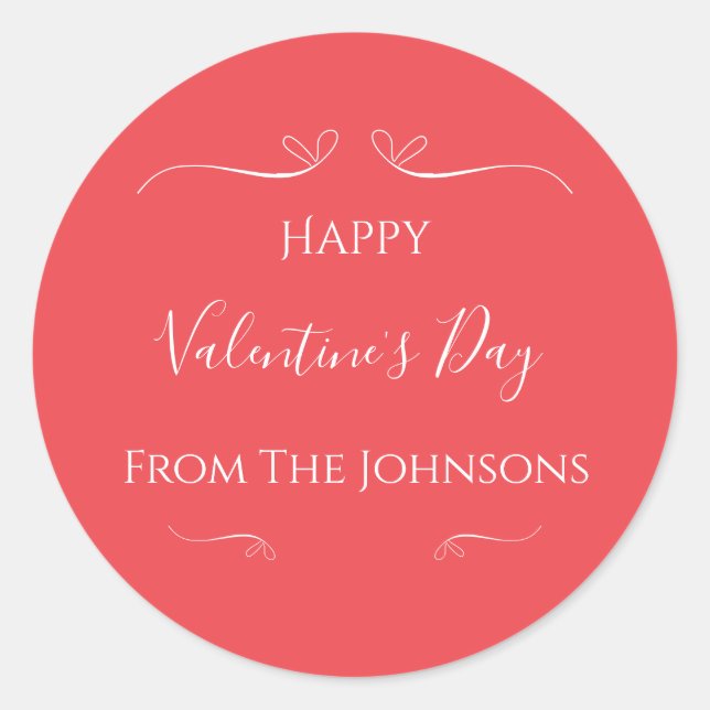 Pegatina Redonda Día de San Valentín Rojo Rosa Moderno (Anverso)