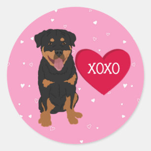 Pegatina Redonda Día de San Valentín Rottweiler