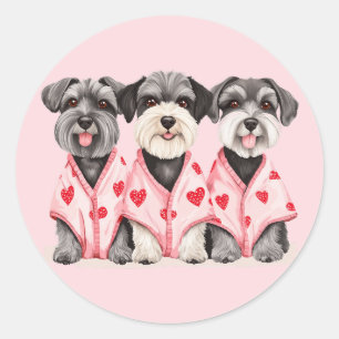 Pegatina Redonda Día de San Valentín Schnauzer Dogs